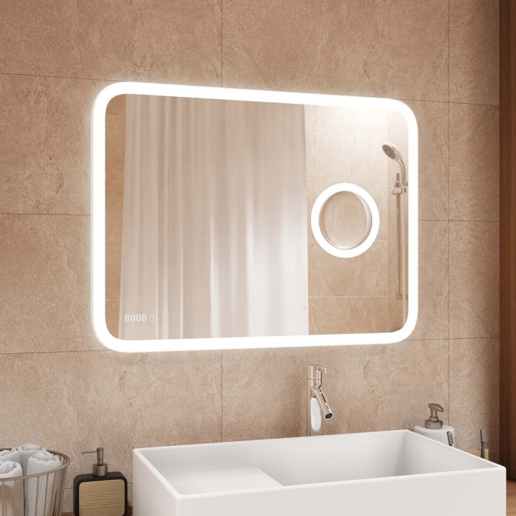 Зеркало Bliss Led с подсветкой, часами, линзой